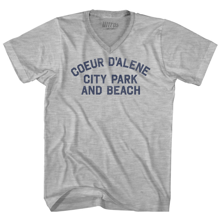 Coeur D'Alene City Park And Beach Adult Cotton V-neck T-shirt - Grey Heather