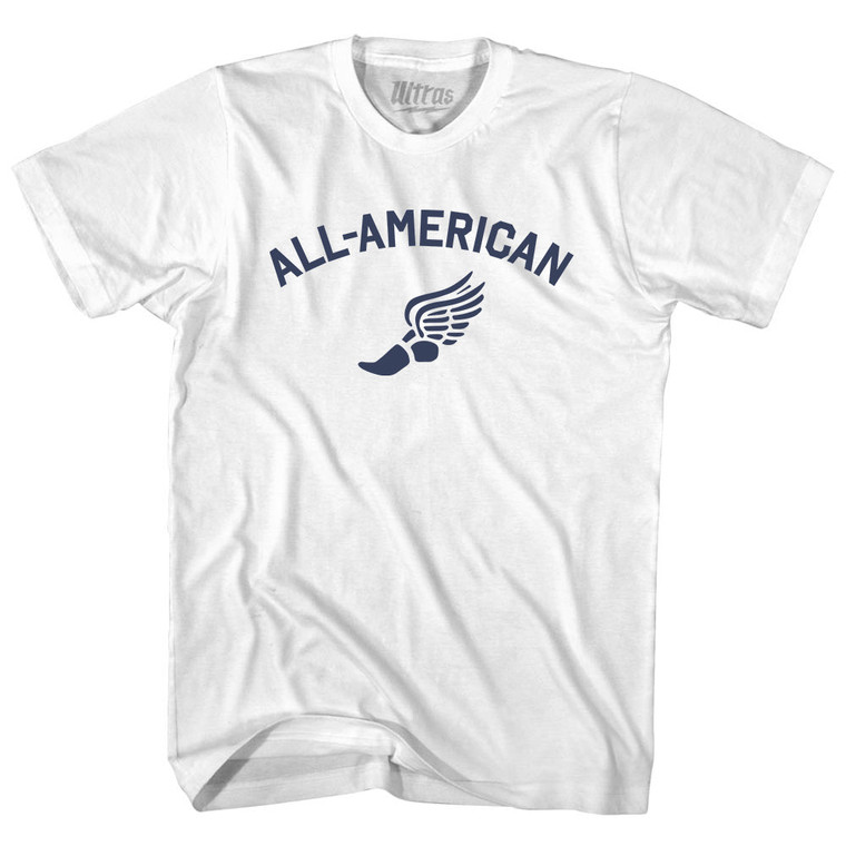 All-American Running Track Winged Foot Womens Cotton Junior Cut T-Shirt - White