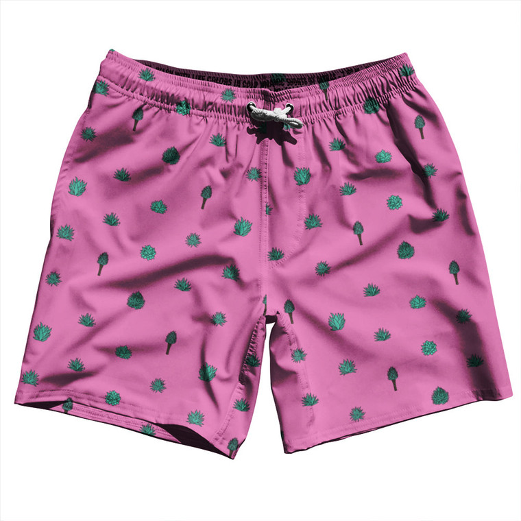 Tequilla Pattern Swim Shorts 7" Made in USA - Hot Pink