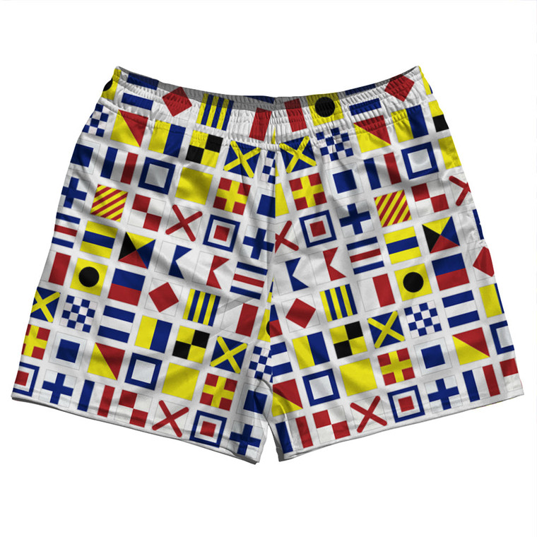Nautical Sailing Flags Rugby Shorts Made In USA - White