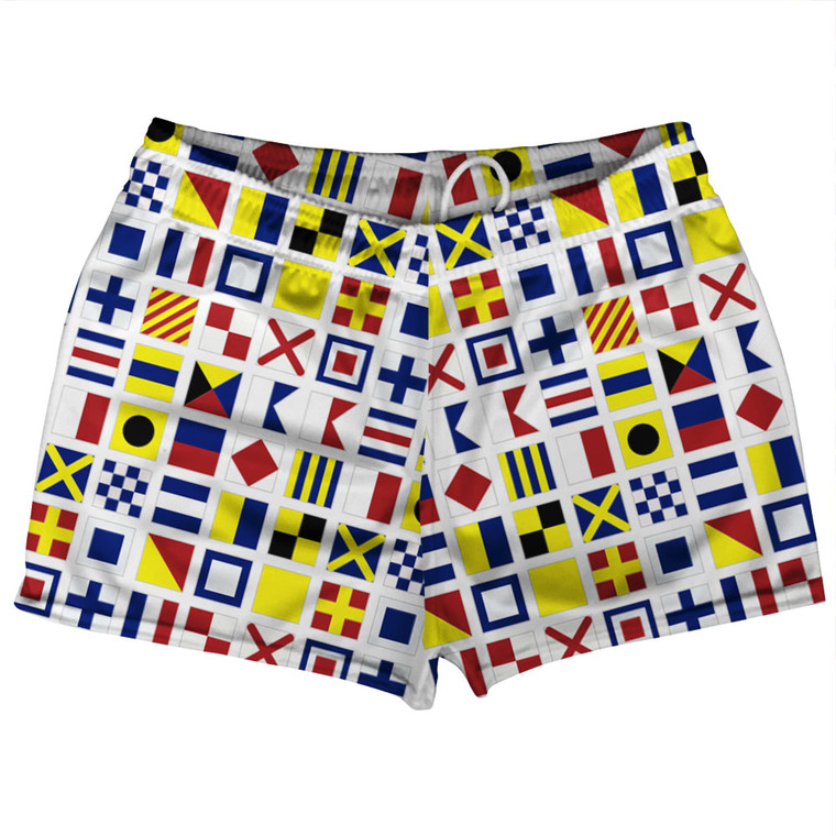 Nautical Sailing Flags Shorty Short Gym Shorts 2.5" Inseam Made In USA - White