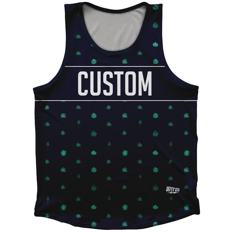 Tequilla Pattern Finish Line Custom Athletic Sport Tank Top Made In USA - Navy Blue