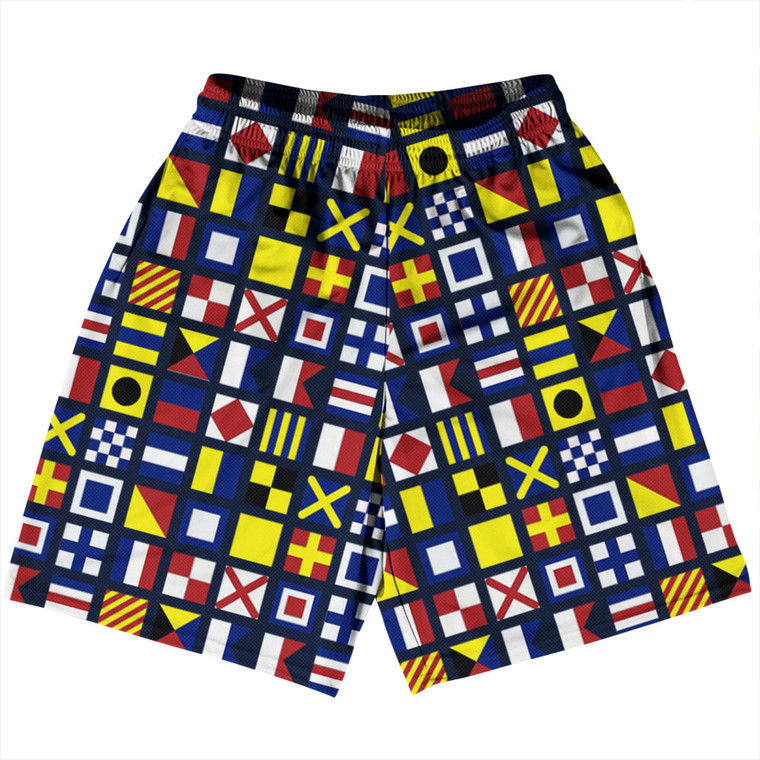 Nautical Sailing Flags Basketball Practice Shorts Made In USA - Navy