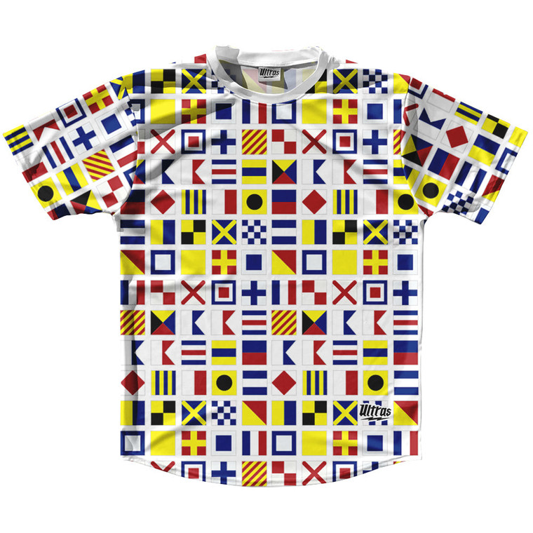 Sailing Nautical Flags Running Shirt Track Cross Made In USA - White