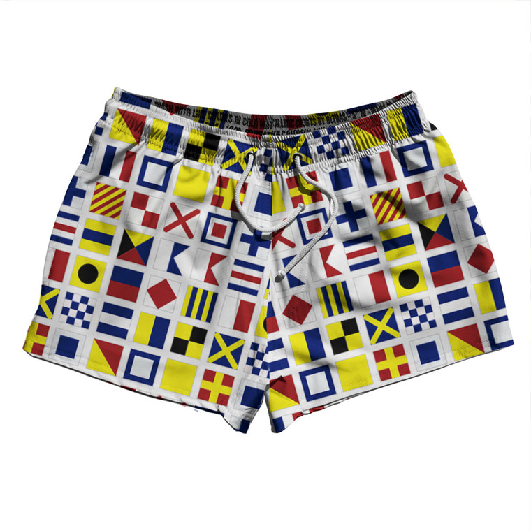 Nautical Sailing Flags 2.5" Swim Shorts Made in USA - White
