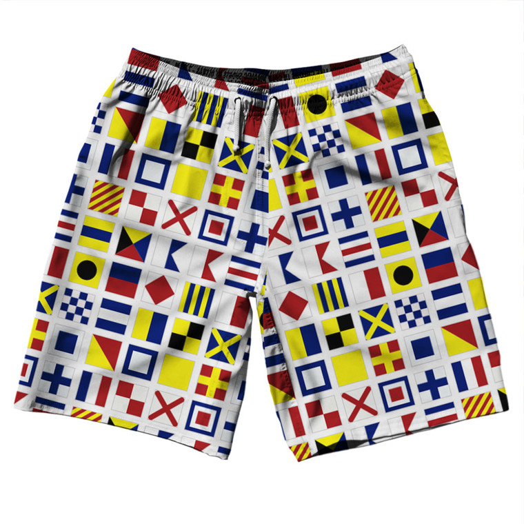 Nautical Sailing Flags 10" Swim Shorts Made in USA - White