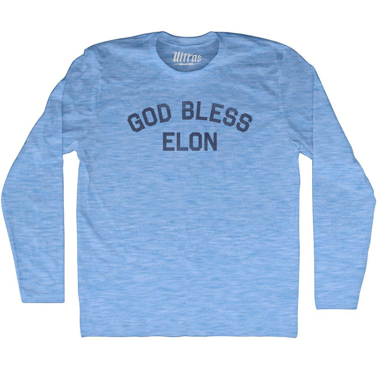 God Bless Elon Adult Tri-Blend Long Sleeve T-shirt - Athletic Blue