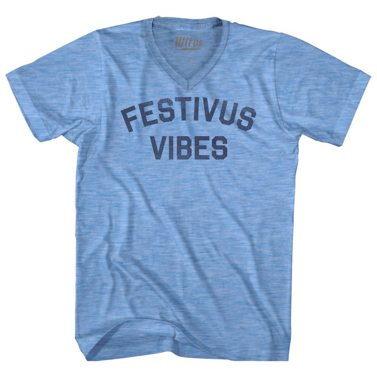 Festivus Vibes Adult Tri-Blend V-neck T-shirt - Athletic Blue