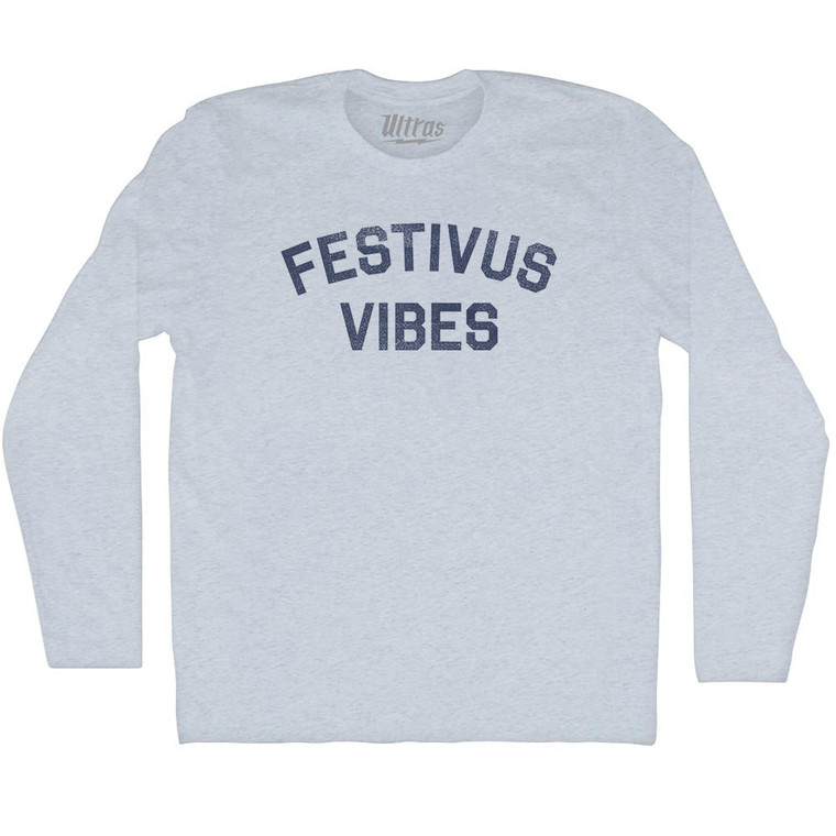 Festivus Vibes Adult Tri-Blend Long Sleeve T-shirt - Athletic White