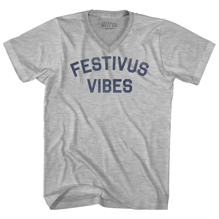 Festivus Vibes Adult Cotton V-neck T-shirt - Grey Heather