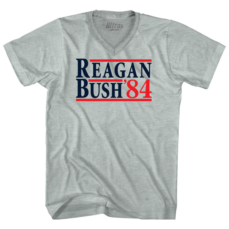 Reagan Bush 84 Adult Tri-Blend V-neck T-shirt - Athletic Cool Grey