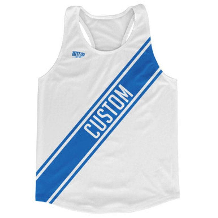 White & Blue Royal Custom Sash Running Tank Top Racerback Track & Cross Country Singlet Jersey - White & Royal Blue