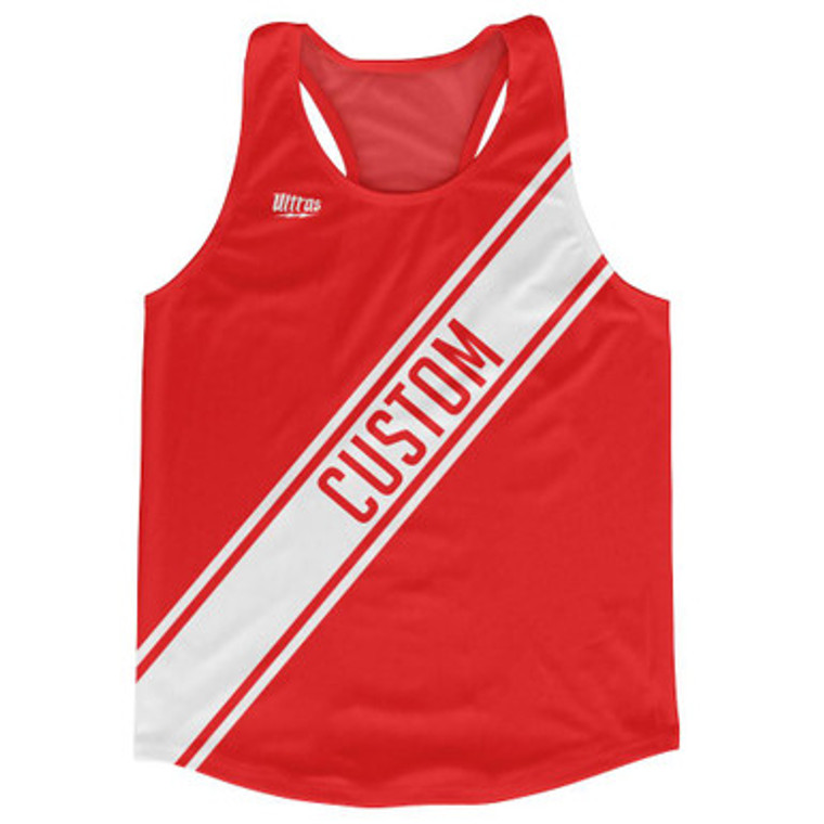 Red & White Custom Sash Running Tank Top Racerback Track & Cross Country Singlet Jersey - Red & White