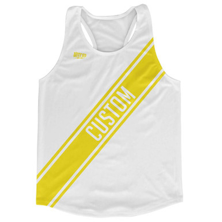 White & Yellow Custom Sash Running Tank Top Racerback Track & Cross Country Singlet Jersey - White & Yellow