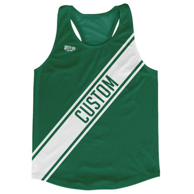 Hunter Green & White Custom Sash Running Tank Top Racerback Track & Cross Country Singlet Jersey - Hunter Green & White