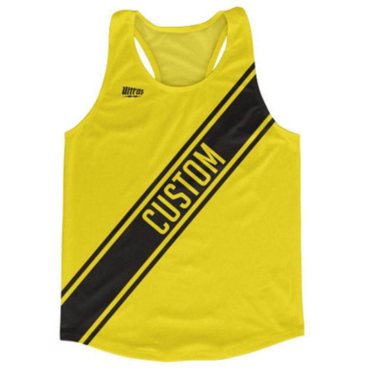 Yellow & Black Custom Sash Running Tank Top Racerback Track & Cross Country Singlet Jersey - Yellow & Black