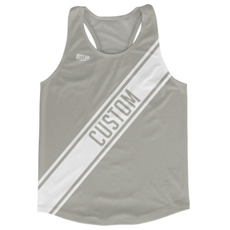 Medium Grey & White Custom Sash Running Tank Top Racerback Track & Cross Country Singlet Jersey - Medium Grey & White