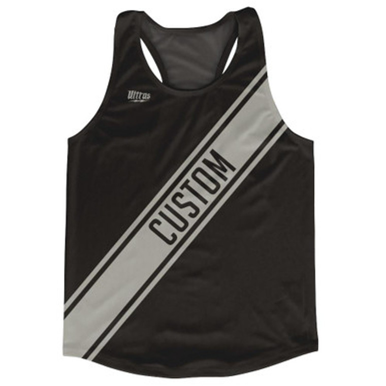 Black & Medium Grey Custom Sash Running Tank Top Racerback Track & Cross Country Singlet Jersey - Black & Medium Grey