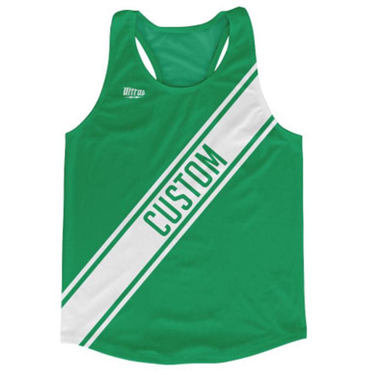 Kelly Green & White Custom Sash Running Tank Top Racerback Track & Cross Country Singlet Jersey - Kelly Green & White