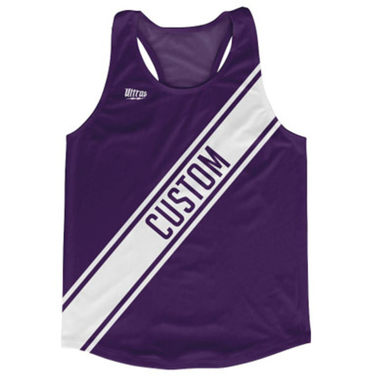 Purple & White Custom Sash Running Tank Top Racerback Track & Cross Country Singlet Jersey - Purple & White