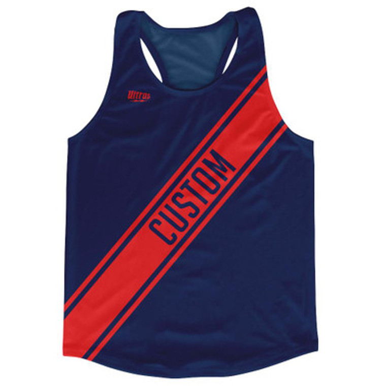 Navy Blue & Red Custom Sash Running Tank Top Racerback Track & Cross Country Singlet Jersey - Navy Blue & Red