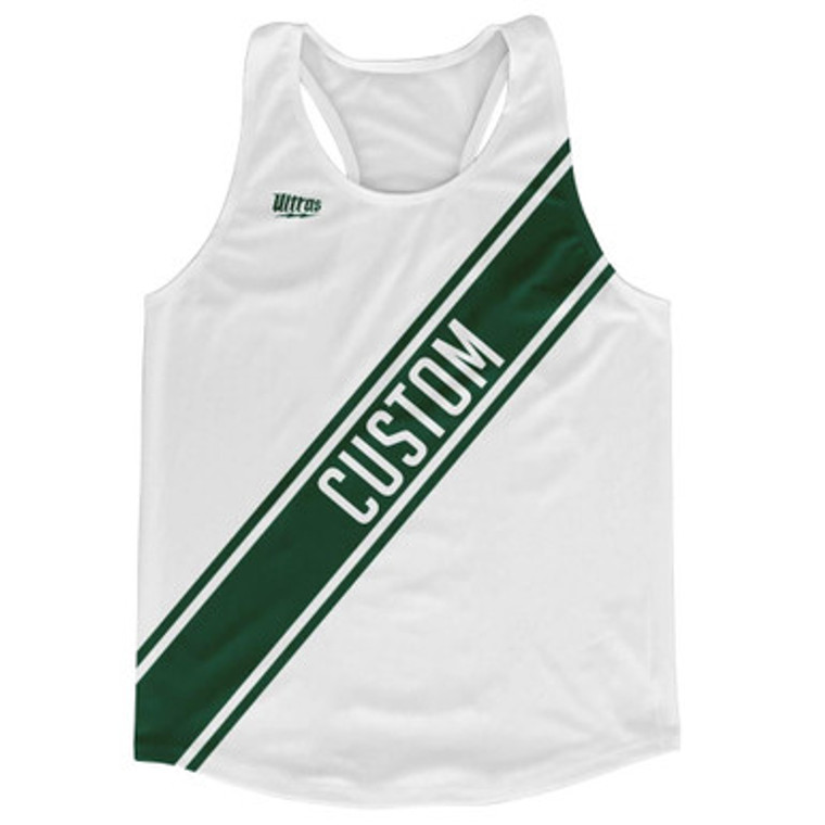 White & Forest Green Custom Sash Running Tank Top Racerback Track & Cross Country Singlet Jersey - White & Forest Green