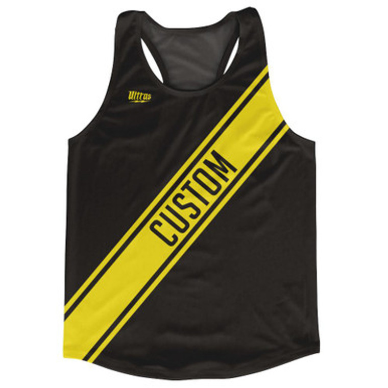 Black & Yellow Custom Sash Running Tank Top Racerback Track & Cross Country Singlet Jersey - Black & Yellow