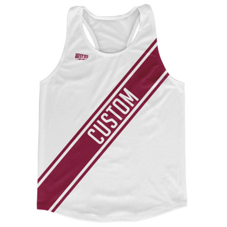 White & Maroon Red Custom Sash Running Tank Top Racerback Track & Cross Country Singlet Jersey - White & Maroon Red