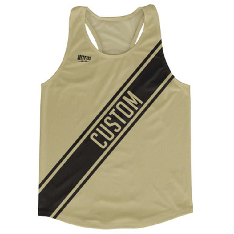 Vegas Gold & Black Custom Sash Running Tank Top Racerback Track & Cross Country Singlet Jersey - Vegas Gold & Black