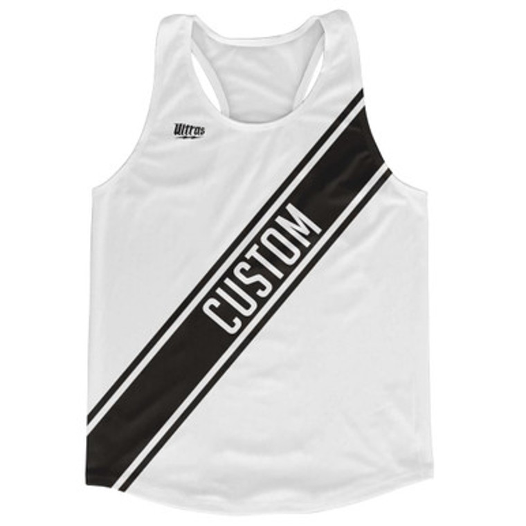 White & Black Custom Sash Running Tank Top Racerback Track & Cross Country Singlet Jersey - White & Black