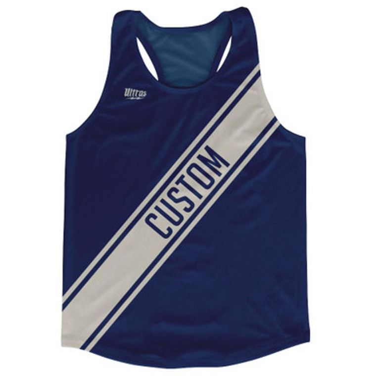 Navy Blue & Cool Grey Custom Sash Running Tank Top Racerback Track & Cross Country Singlet Jersey - Navy Blue & Cool Grey