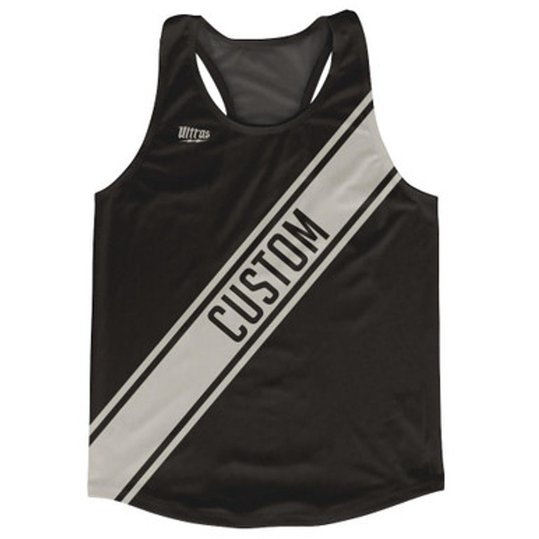 Black & Cool Grey Custom Sash Running Tank Top Racerback Track & Cross Country Singlet Jersey - Black & Cool Grey