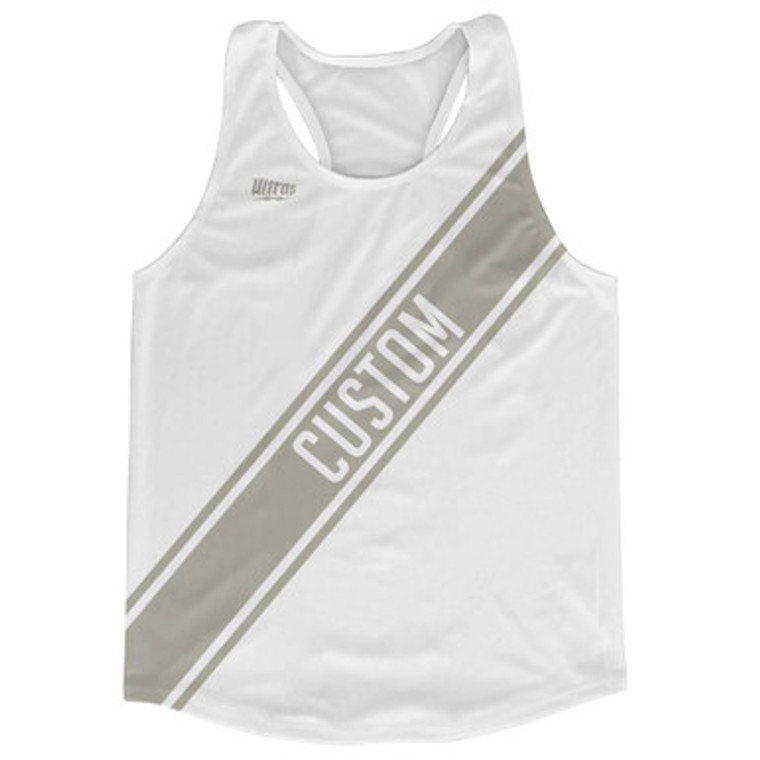 White & Medium Grey Custom Sash Running Tank Top Racerback Track & Cross Country Singlet Jersey - White & Medium Grey