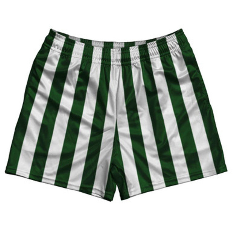 Hunter Green & White Rugby Gym Short 5 Inch Inseam With Pockets Made In USA - Hunter Green & White