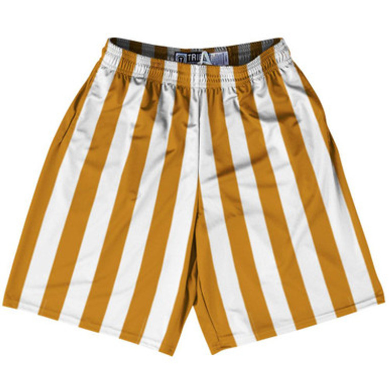 Burnt Orange & White Vertical Stripe Lacrosse Shorts Made In USA by Tribe Lacrosse