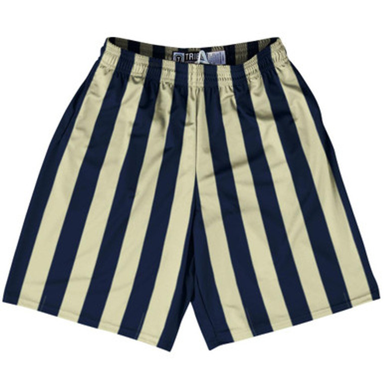 Navy Blue & Vegas Gold Vertical Stripe Lacrosse Shorts Made In USA by Tribe Lacrosse