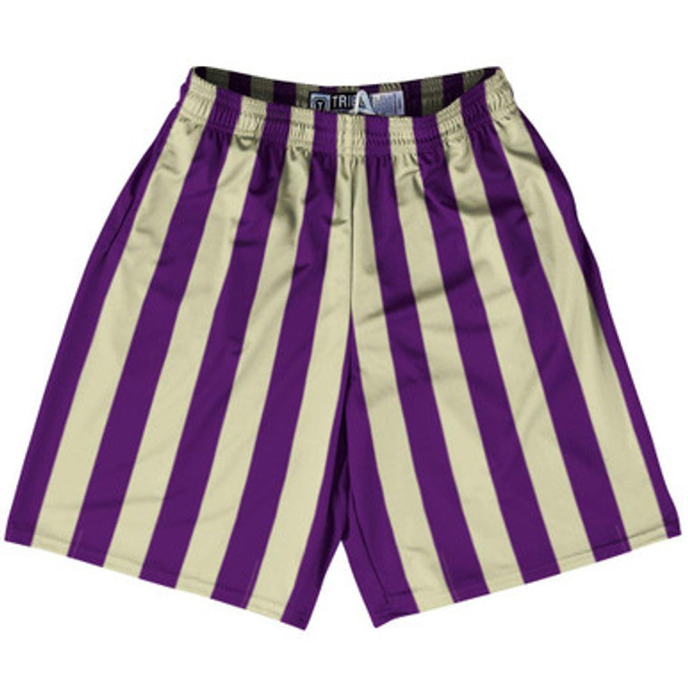 Medium Purple & Vegas Gold Vertical Stripe Lacrosse Shorts Made In USA by Tribe Lacrosse