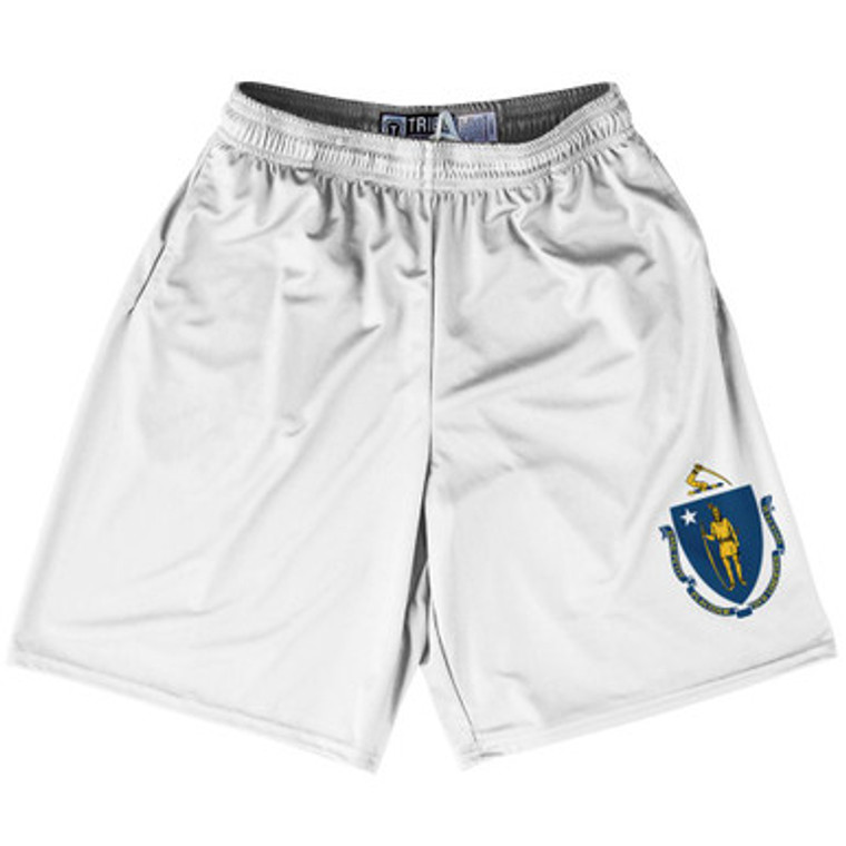 Massachusetts US State Flag Lacrosse Shorts Made In USA by Lacrosse Shorts
