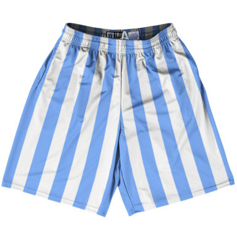 Carolina Blue & White Vertical Stripe Lacrosse Shorts Made In USA by Tribe Lacrosse