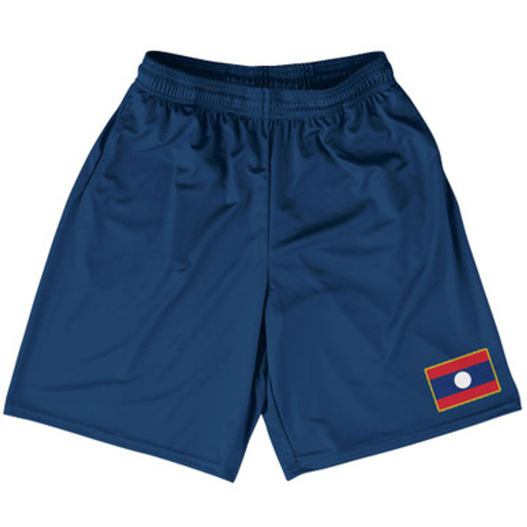 Laos Country Heritage Flag Basketball Practice Shorts Made In USA by Ultras