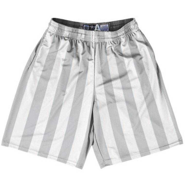 Medium Gray & White Vertical Stripe Lacrosse Shorts Made In USA by Tribe Lacrosse