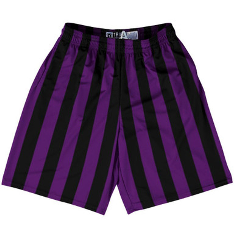 Medium Purple & Black Vertical Stripe Lacrosse Shorts Made In USA by Tribe Lacrosse