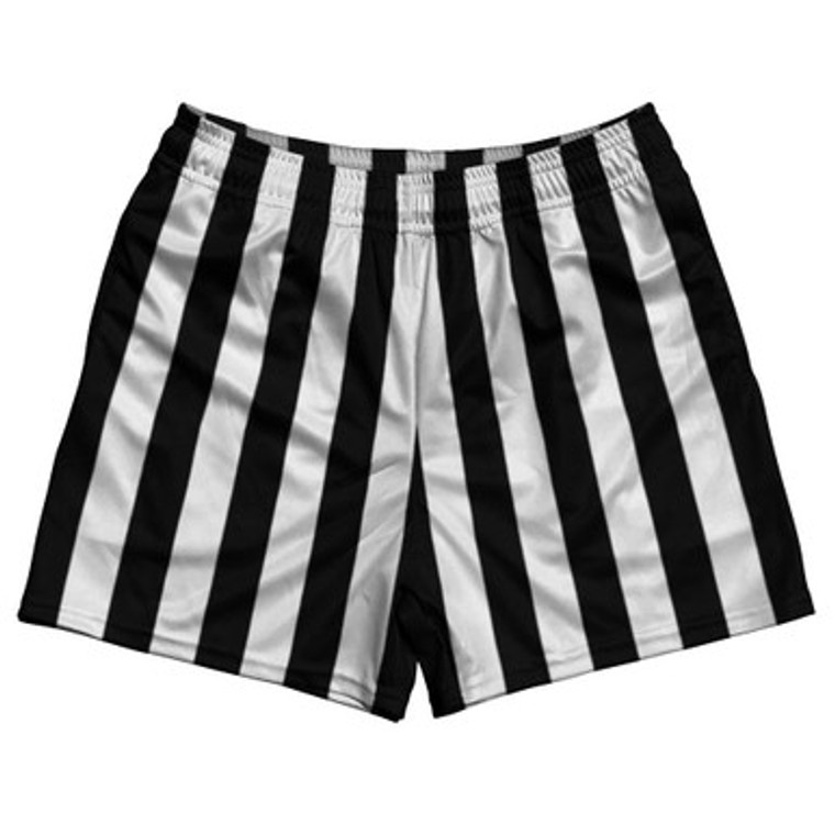 Black & White Vertical Stripe Rugby Gym Short 5 Inch Inseam With Pockets Made In USA - Black & White