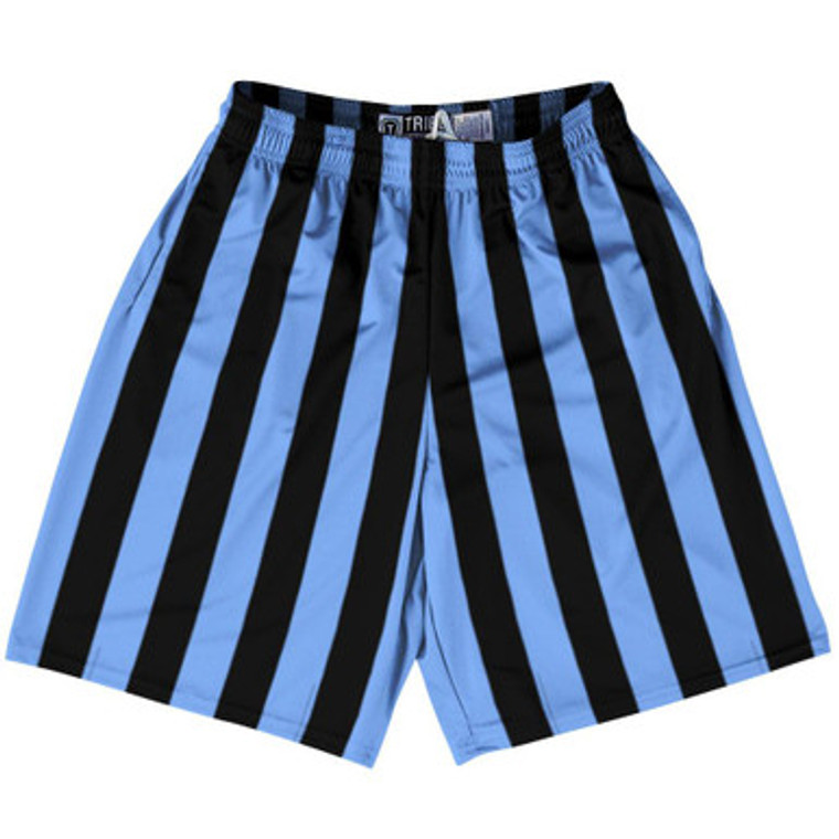 Carolina Blue & Black Vertical Stripe Lacrosse Shorts Made In USA by Tribe Lacrosse