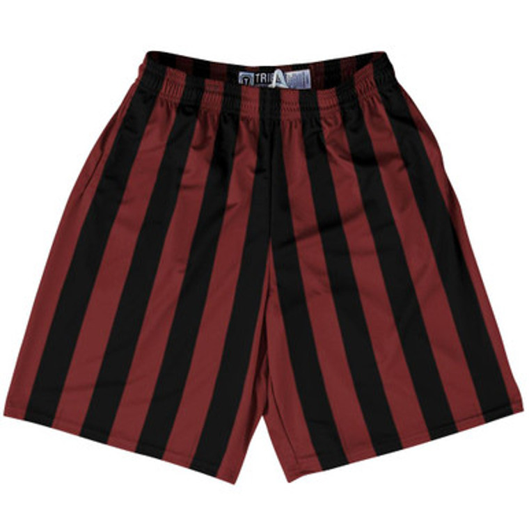 Maroon Red & Black Vertical Stripe Lacrosse Shorts Made In USA by Tribe Lacrosse