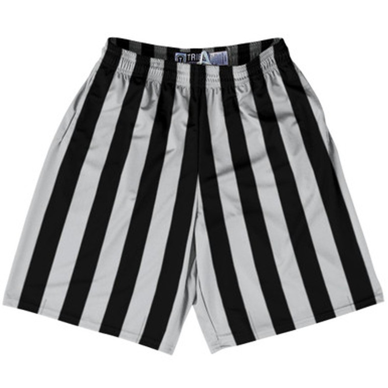 Medium Gray & Black Vertical Stripe Lacrosse Shorts Made In USA by Tribe Lacrosse