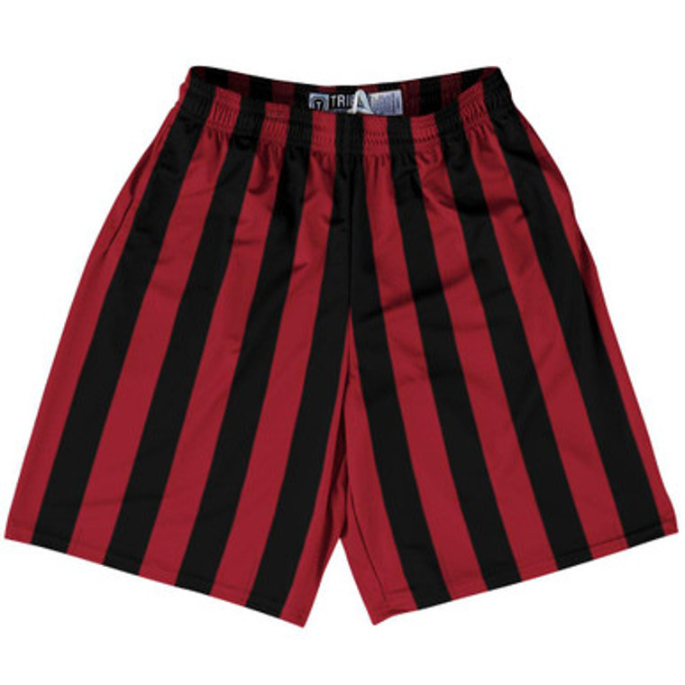 Cardinal Red & Black Vertical Stripe Lacrosse Shorts Made In USA by Tribe Lacrosse