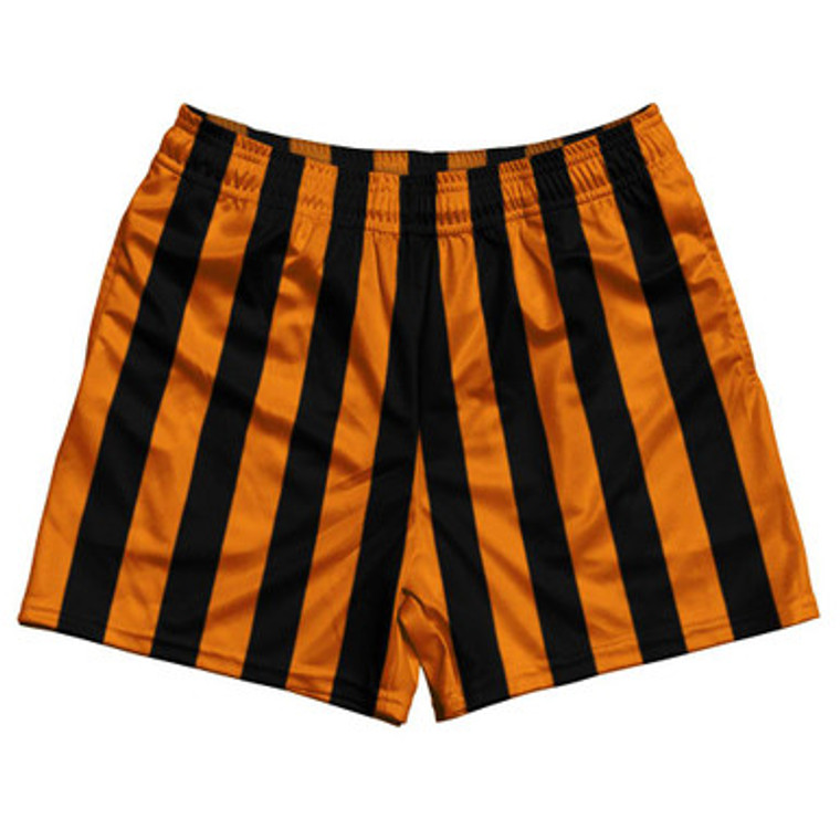 Tennessee Orange & Black Vertical Stripes Rugby Gym Short 5 Inch Inseam With Pockets Made In USA - Tennessee Orange & Black