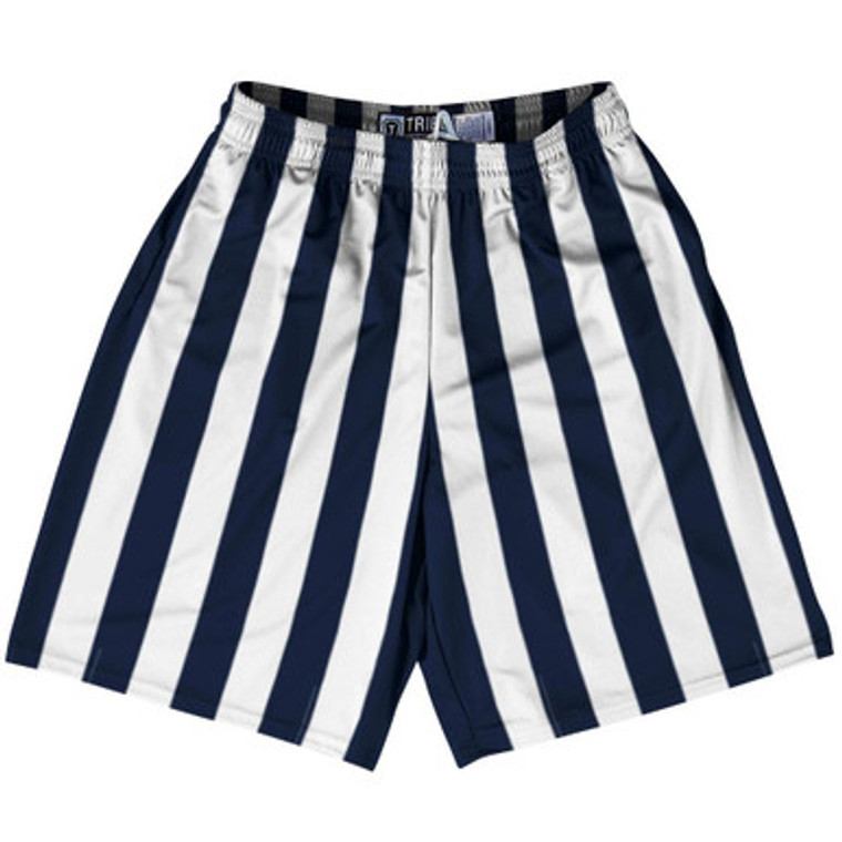 Navy Blue & White Vertical Stripe Lacrosse Shorts Made In USA by Tribe Lacrosse