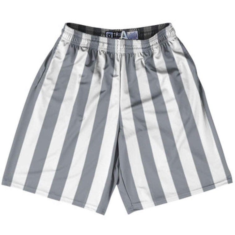 Dark Gray & White Vertical Stripe Lacrosse Shorts Made In USA by Tribe Lacrosse